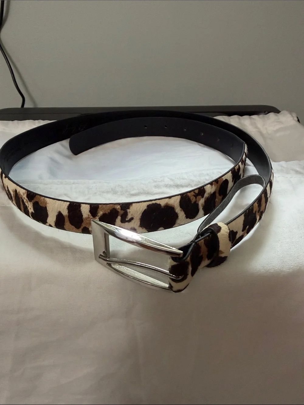 Leopard Print Leather Belt - Tan and Black